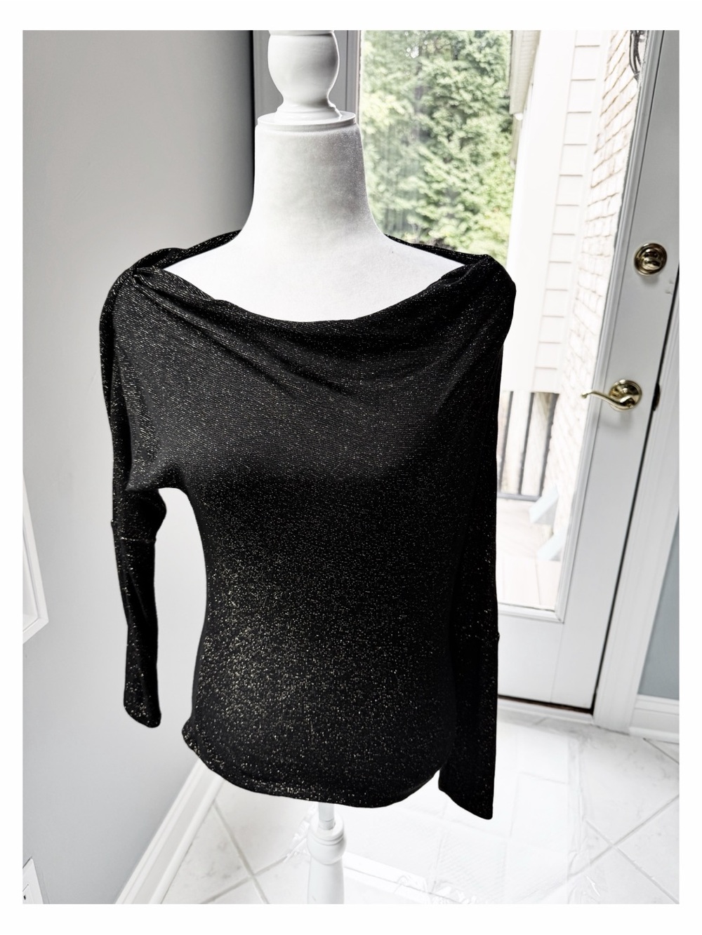 NWOT Elan Black Metallic Off the Shoulder Long Sleeve Knit Top
